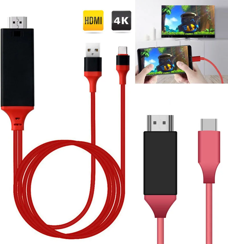 

2M Type C HDMI Cable Phone Connect to TV Adapter HDTV Screen Share Link For MacBook Dell ASUS Samsung S8 S9+ S10+ Huawei P20 P30