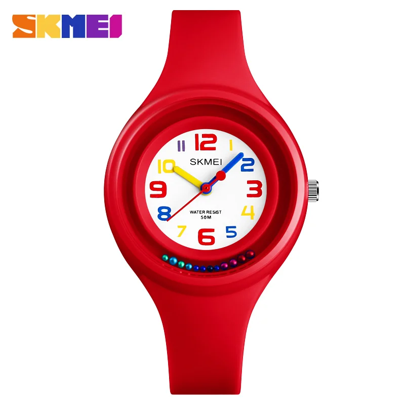 Модные SKMEI новые детские часы красочные кварцевые наручные часы 50 м Водонепроницаемый Будильник для мальчиков и девочек детские часы Reloj Mujer - Цвет: Red