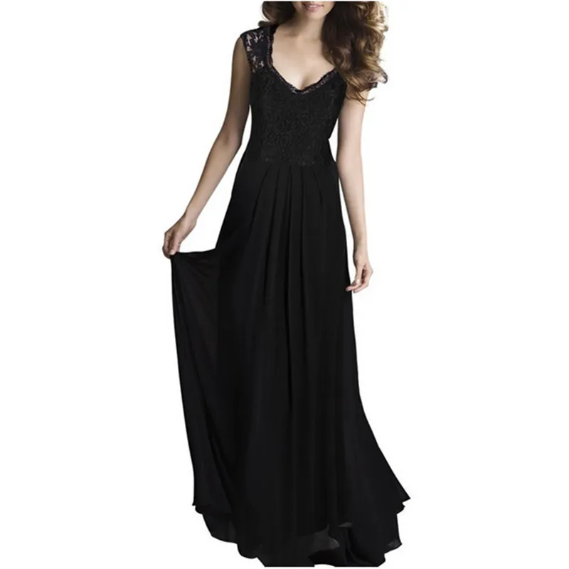 

Ebay AliExpress summer women's new lace stitching chiffon sleeveless solid color dress dress long summer dress dress elegant