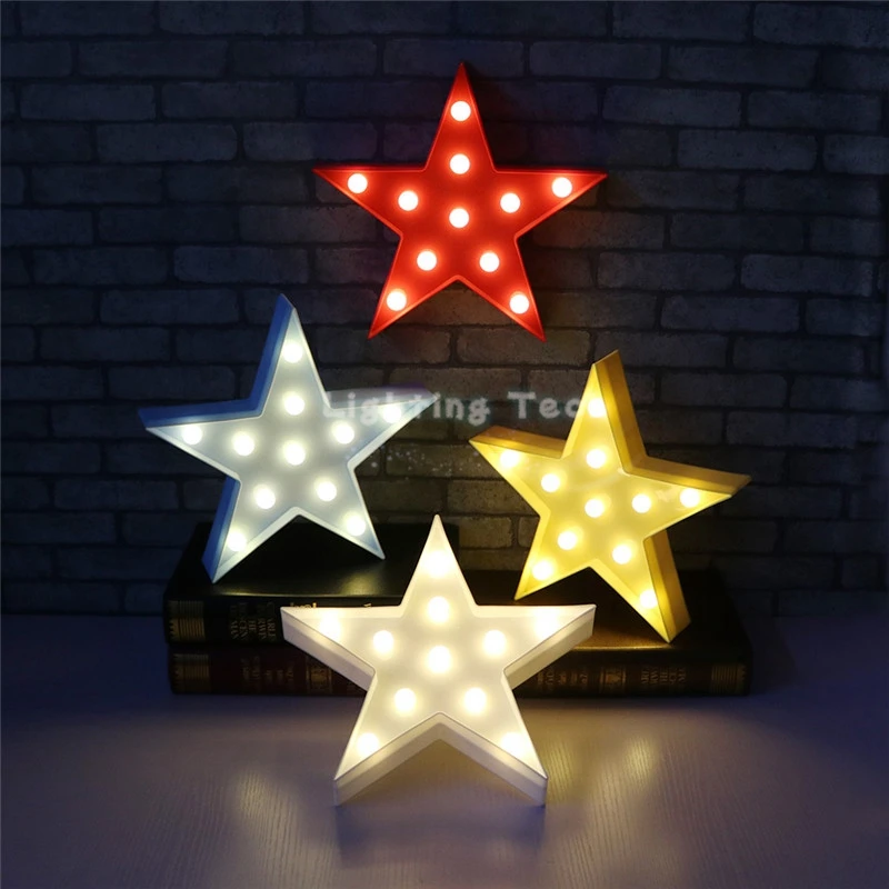Lovely White Yellow Blue Red Pink Star Design LED Nightlight Decor Lamps LED light Marquee Sign