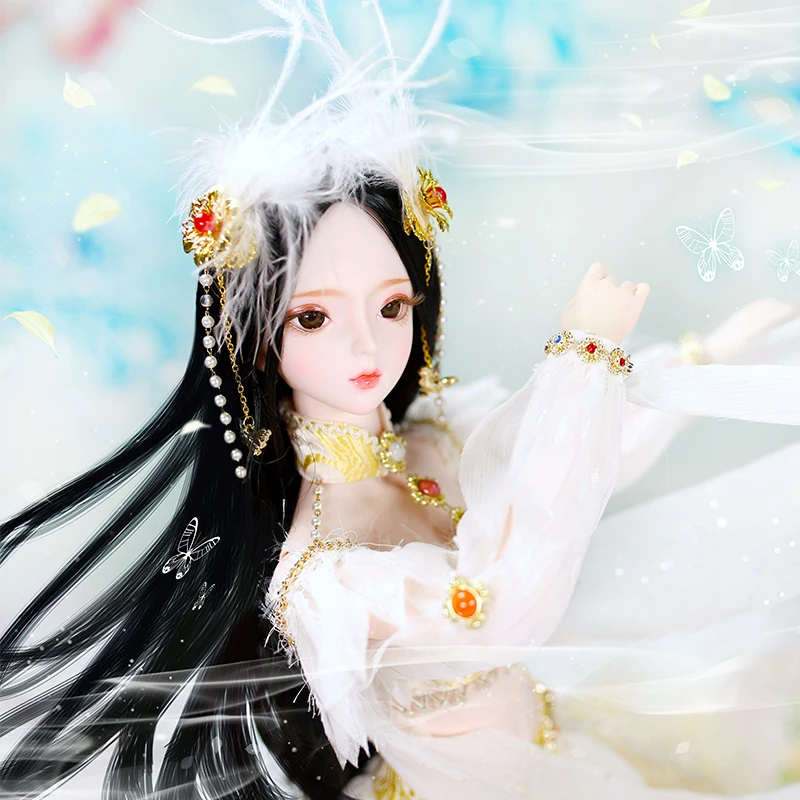 

1/3 bjd doll 62cm joint body doll white skin black hair with clothes shoes headdress, Phoenix fairy