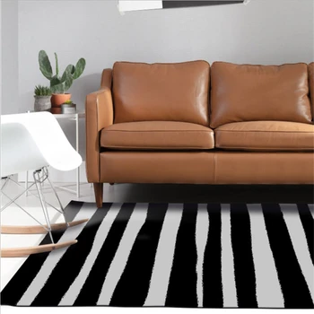 European Black and White Thick Stripe Pattern Short Crystal Velvet Carpet  Area Rug for Living Room  Area Rug for Bedroom