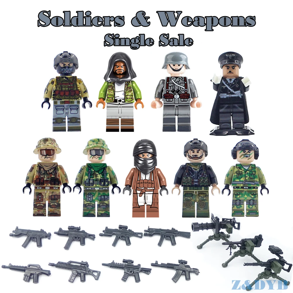 

Single Sale Soldiers Commandos Army Weapons Military Figures Guns WW2 Model Building Block Brick Legoed Educational Children Toy