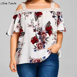 Плюс Размеры блузка рубашка Для женщин Кружево модная летняя футболка с коротким рукавом элегантные дамы Топы корректирующие плюс Размеры