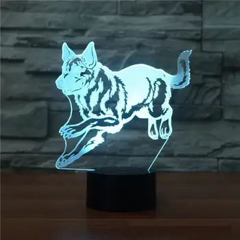 Duitse Herdershond Usb Led 3d Verlichtingsarmaturen Kleurrijke 3d Touch Vision Licht Geleidelijke Led Nachtlampje Nieuwigheid 3d Lamp