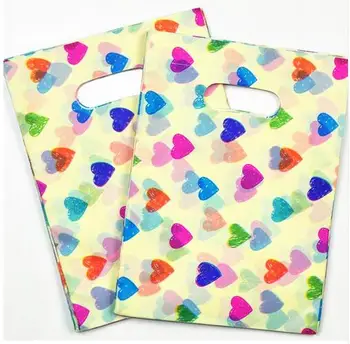 

15*20cm Colourful Heart Small Plastic Gift Packaging Hot Plastic Bags With Handle Jewelry Packaging100pcs/lot