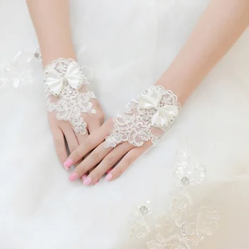

White Short Gloves Fingerless Gloves for Women Bride Red Lace Gloves Luva De Noiva Accessories
