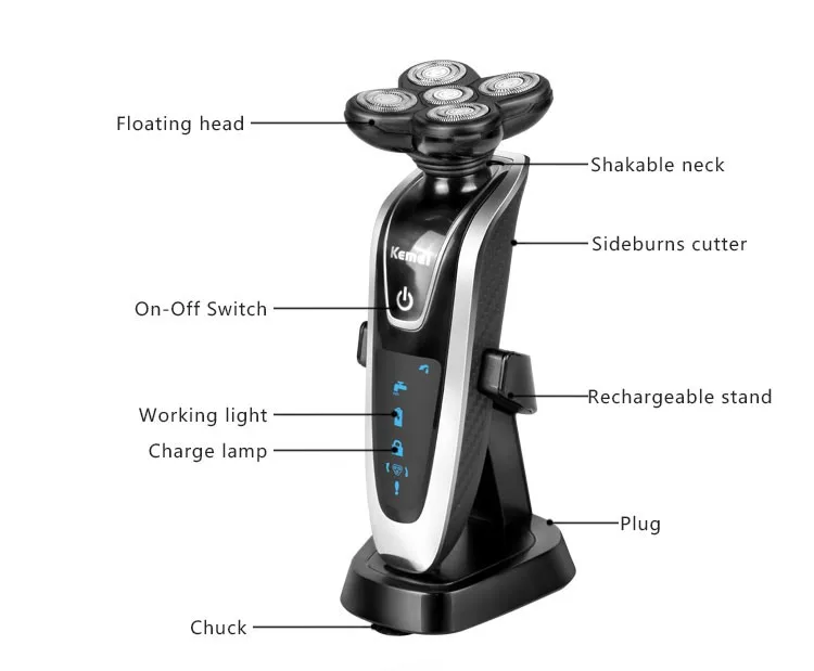 Kemei5181 4 в 1 моющиеся перезаряжаемые электробритва с тройным лезвием электрические бритвы уход за лицом 3D плавающий