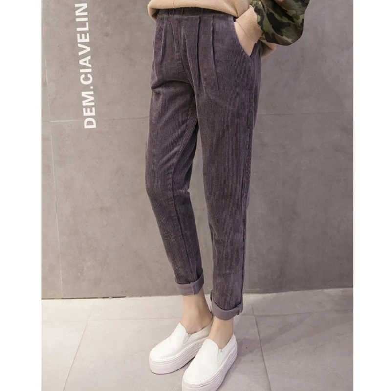 

BGTEEVER Autumn Winter Women Corduroy Pencil Pant 2018 Casual High Elastic Waist Female Warm Trousers Vintage Women Harem Pants