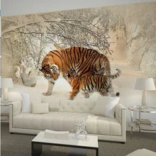 Домашний декор настенные фрески papel де parede Тигры в зимнем снежном лесу фотообои для гостиной спальни наклейка