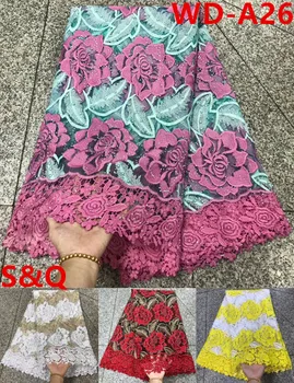 

5yards african french lace fabric with stone high quality latest african laces 2018 nigerian lace fabrics for dress WD-A26