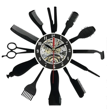 

Creative Vinyl Clock CD Record Art Wall Clock Hairdresser Barber Tools Design Clock