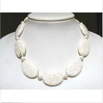 

Woman jewelry 25mm white oval stone natural pearl white pearl mixed Necklace real natural freshwater pearl gift 18'' 45cm