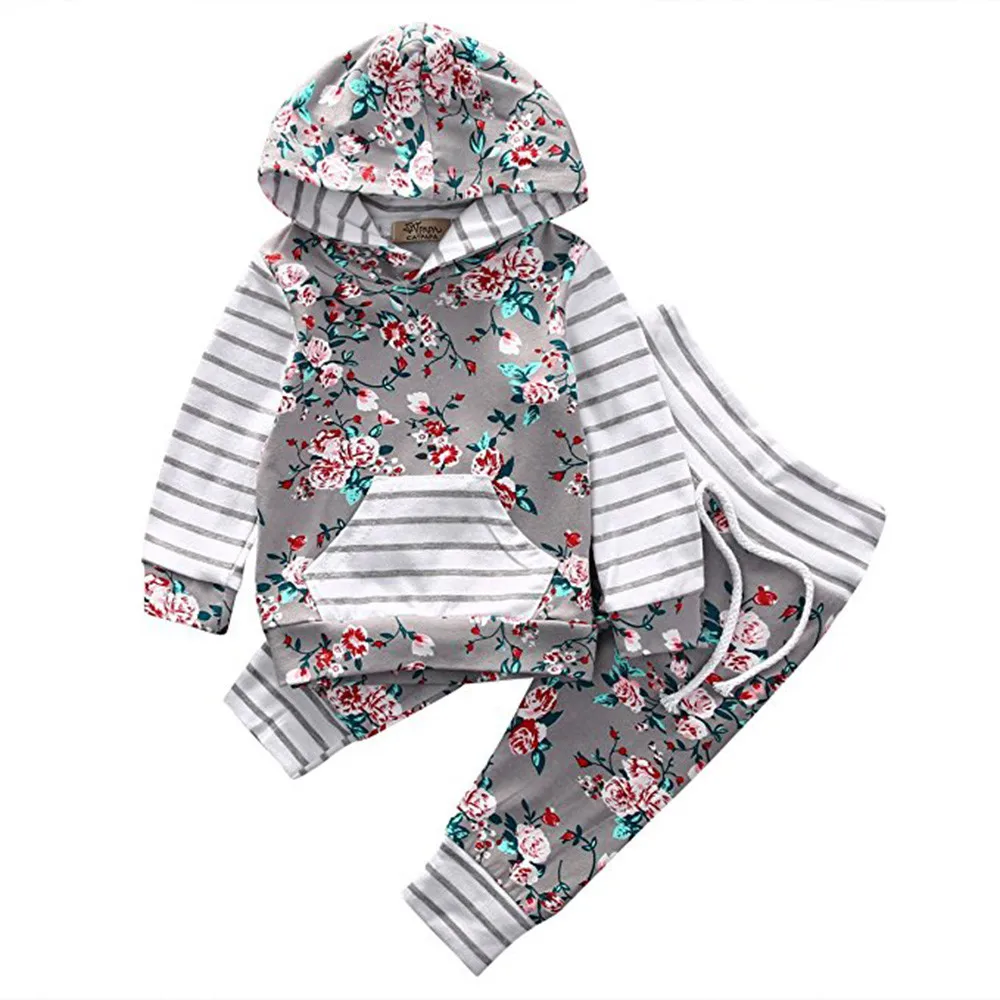 baby girl boys clothes overalls children's winter tracksuits Floral Striped Hoodie Tops Pants fashion kids sport suit costume