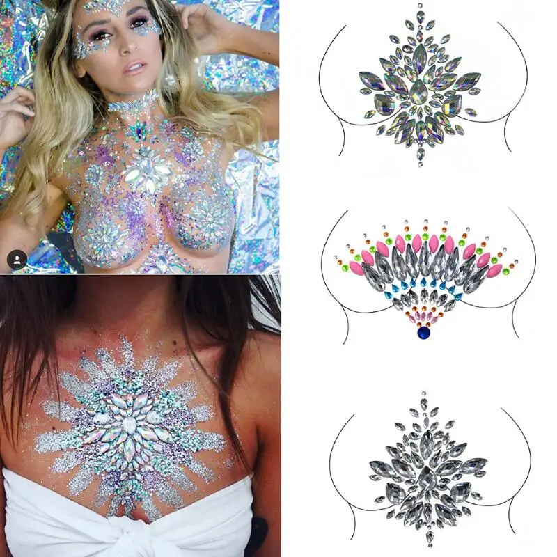 1pc Bohemian Temporary Tattoo Glitter Adhesive Crystal Gems Decal Jewels  Shiny Rhinestone Stickers Festival Facial Body Decor - Temporary Tattoos -  AliExpress