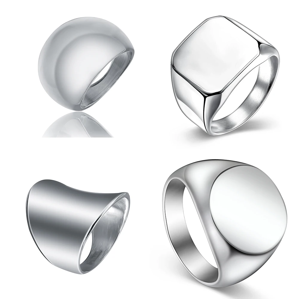 

High Polished Stainless Steel Oval Signet Blank Plain Ring Hiphop/Rock Style Charm Fashion Men Jewelry