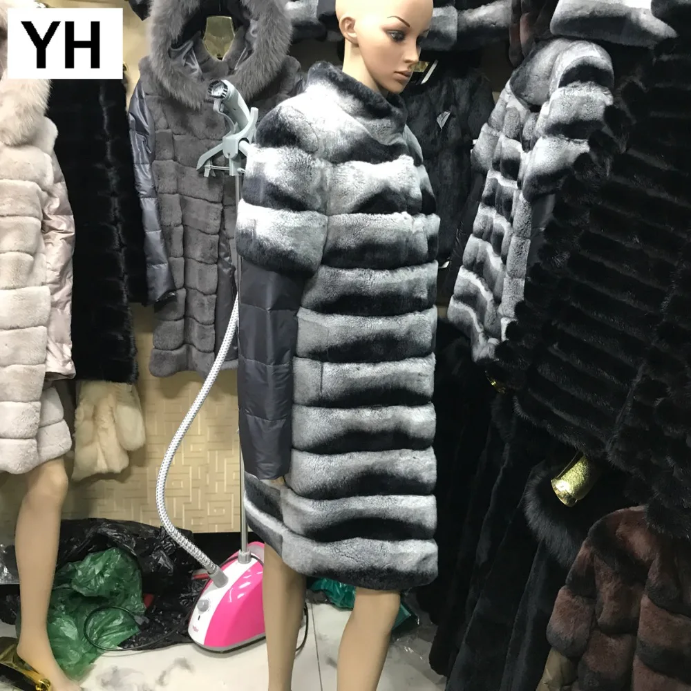 Женское пальто из натурального кролика Рекс длинное теплое 100% рекс|Шубы и