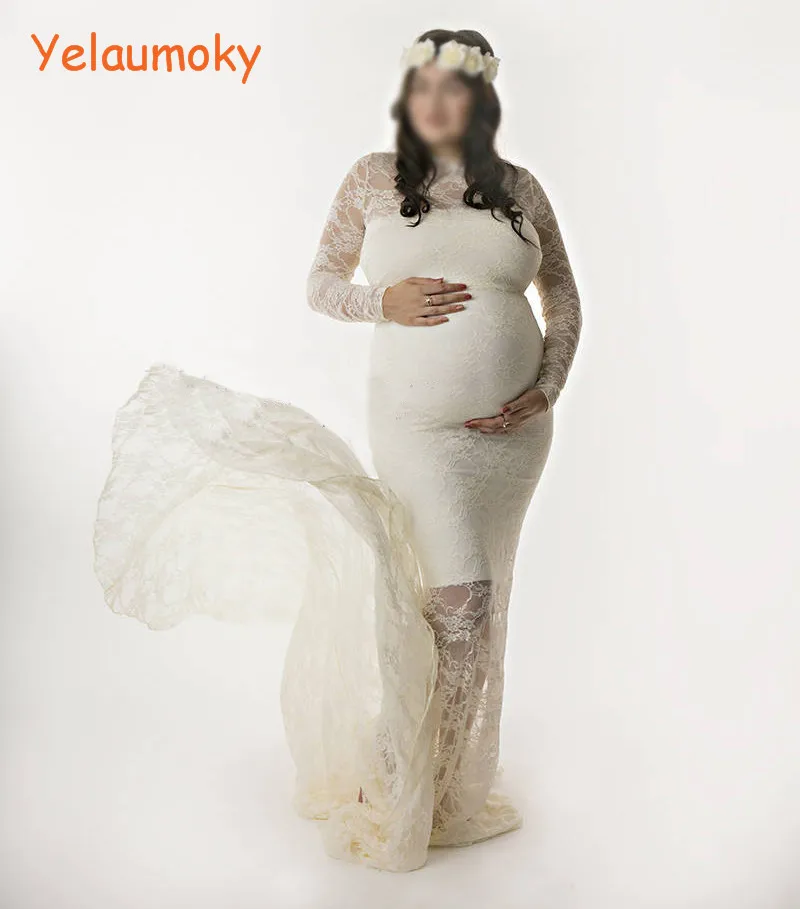 

long sleeve Photography maternity lace dress photo props woman pregnant lace gowns Girls wedding party beach dress[Yelaumoky]