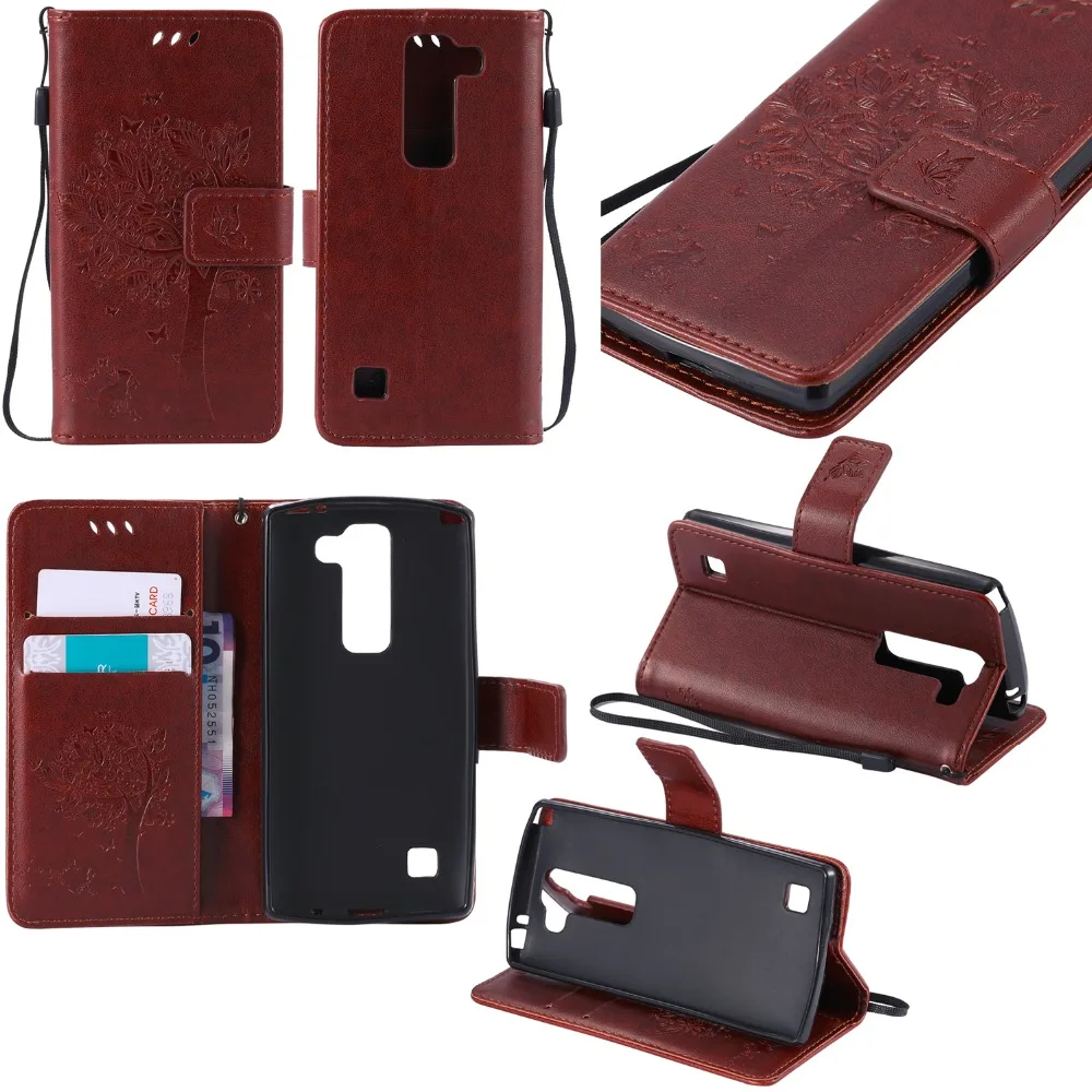 

Wallet Leather Phone Cover Case For LG Spirit 4G LTE H420 H422 H440 C70 3D Embossed Flip Case for LG C70 with Stand Card Holder