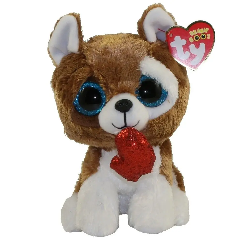 

Newest Ty Beanie Boos Collection Big Eyes Smootches The Tan/White Valentine Dog Plush Stuffed Doll Kids Toys Christmas Gift
