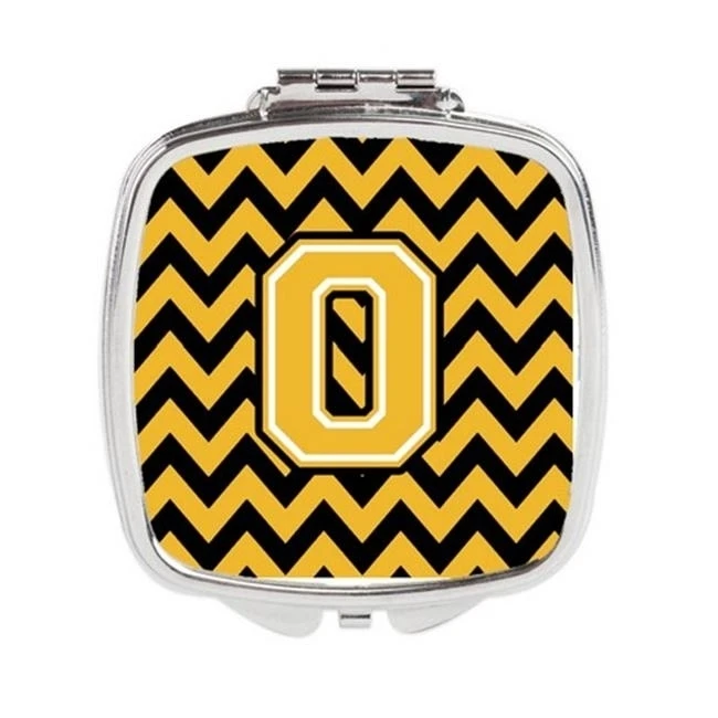 Carolines Treasures CJ1053-OSCM Letter O Chevron Black & Gold Compact Mirror 3 x 0.3 x 2.75 in.