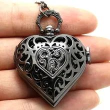 Модные полые любовь к винтажу сердце openable цепь ожерелье карманные часы P76