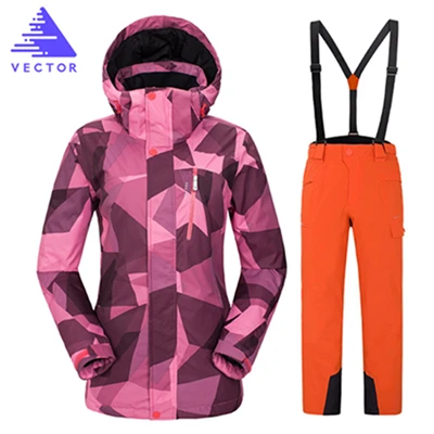 Векторные профессиональные мужские и женские лыжные костюмы, куртки+ штаны, теплые зимние водонепроницаемые лыжные костюмы для сноубординга, брендовый комплект одежды - Цвет: Women 9