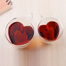 180/240 мл креативные в форме сердца Двойные стеновые стеклянные чашки термостойкие кофе и чай и стакан для молока чашки с ручкой Shot glass