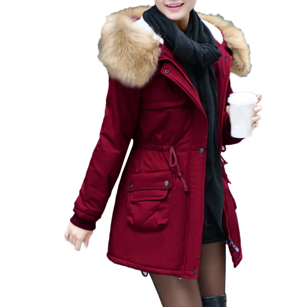 KLV 1 PC Winter Coat M 4XL Women Outerwear Hooded Drawstring Polyester