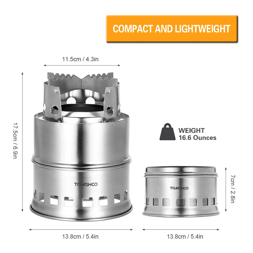TOMSHOO Портативная Складная ветрозащитная дровяная плита, компактная спиртовая плита из нержавеющей стали, походная плита для пикника, барбекю