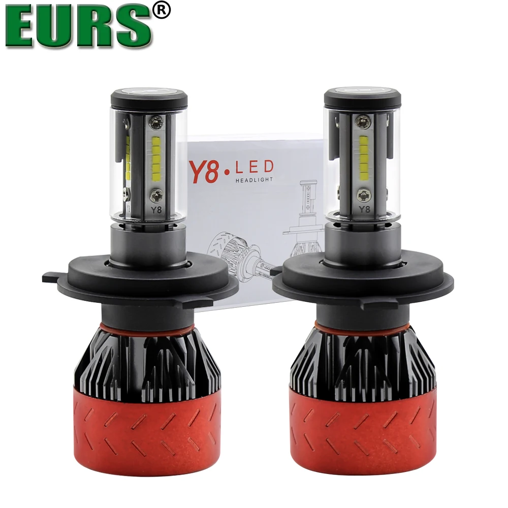 Светодиодные фары EURS 2pcs Blub Y8 Auto Car H8 H11 H7 H4 9005 9006 6000K холодный белый свет 72 Вт