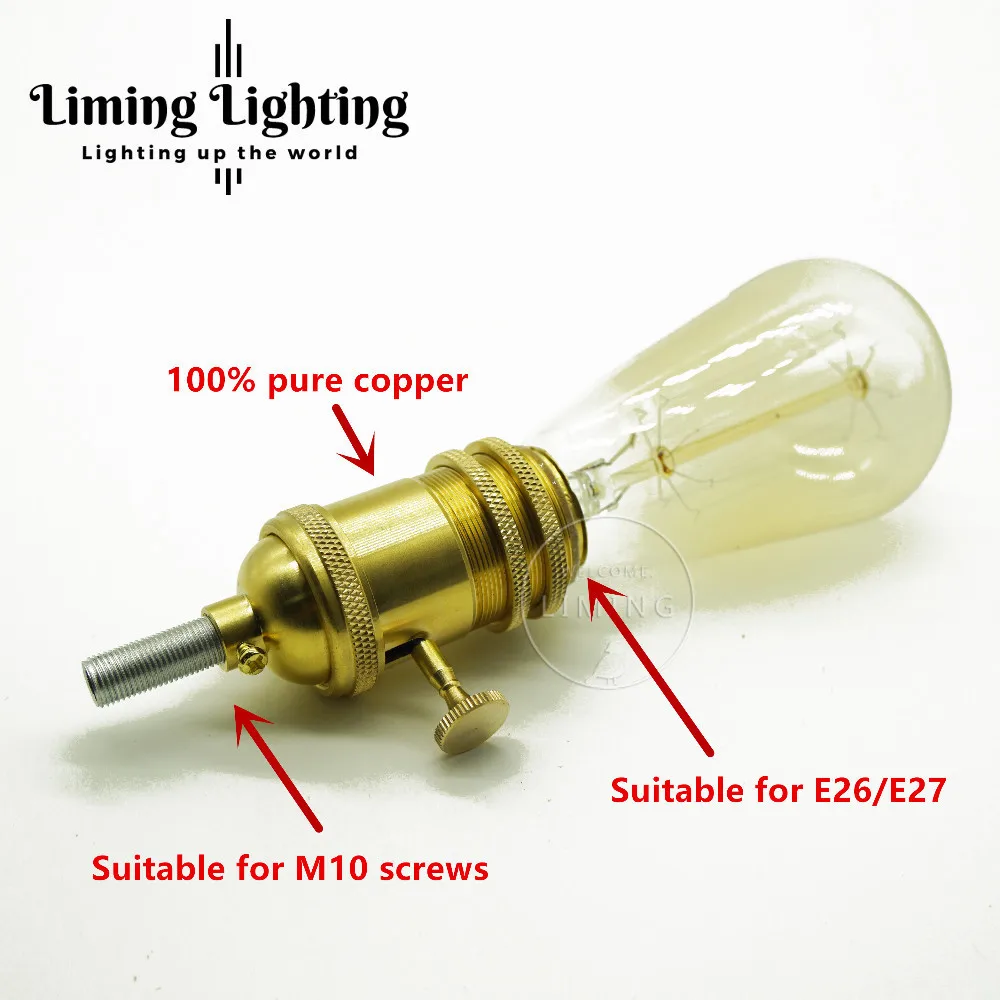Винтаж цоколь лампы Эдисона лампы базы E27 держатель лампы Медь ручка сердечника переключатель 110 v 250 V UL подвесной светильник цоколь лампы 1 шт