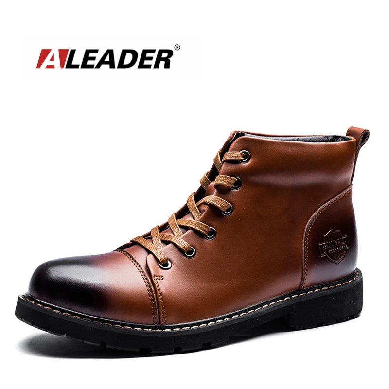 

ALEADER Luxury Brand Ankle Boots Autumn Genuine Leather Men Shoes Lace Up British Stylish Dress Boots Men Fashion Martin Booties