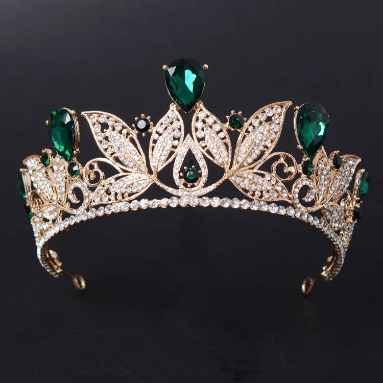Elegant Crystal Bridal Tiara Gold Red Green Rhinestone Diadem Pageant Cute Crown 