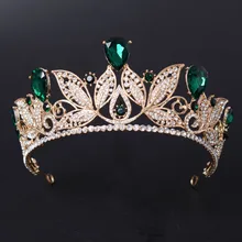 Vintage vert rouge strass diadème de mariée mode diadème d'or pour les femmes robe de mariée bijoux de cheveux accessoires de couronne de princesse