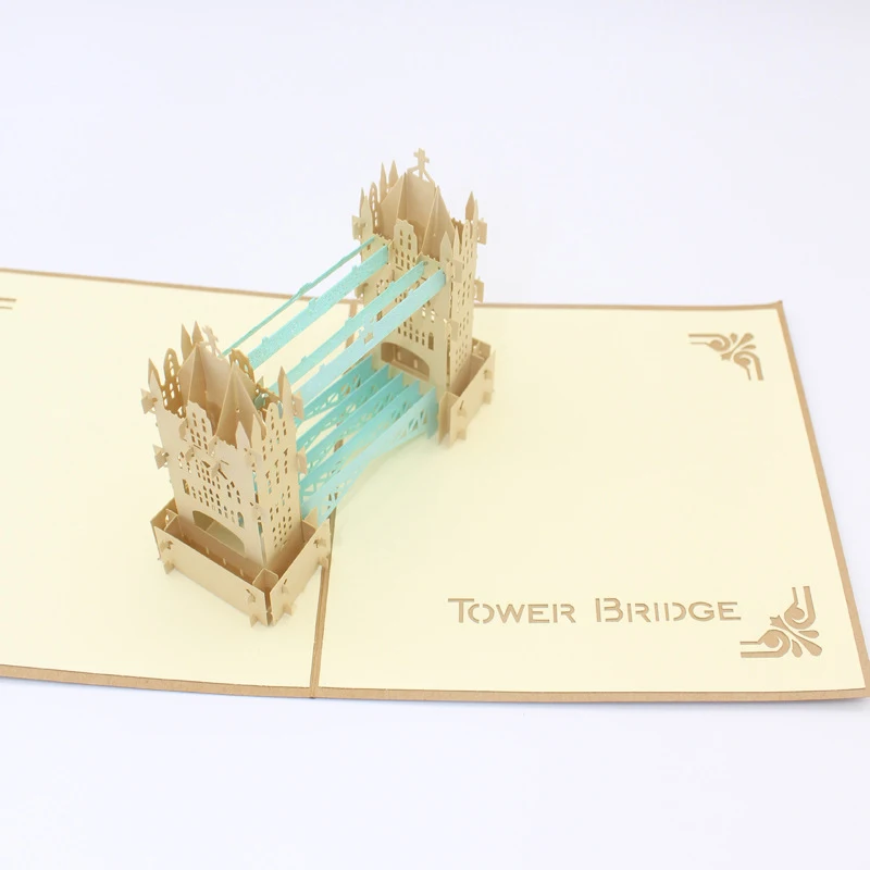  3D Laser Cut Handmade Retro Cover Double Color London Tower Bridge Paper Invitation Greeting Cards  - 33014494081