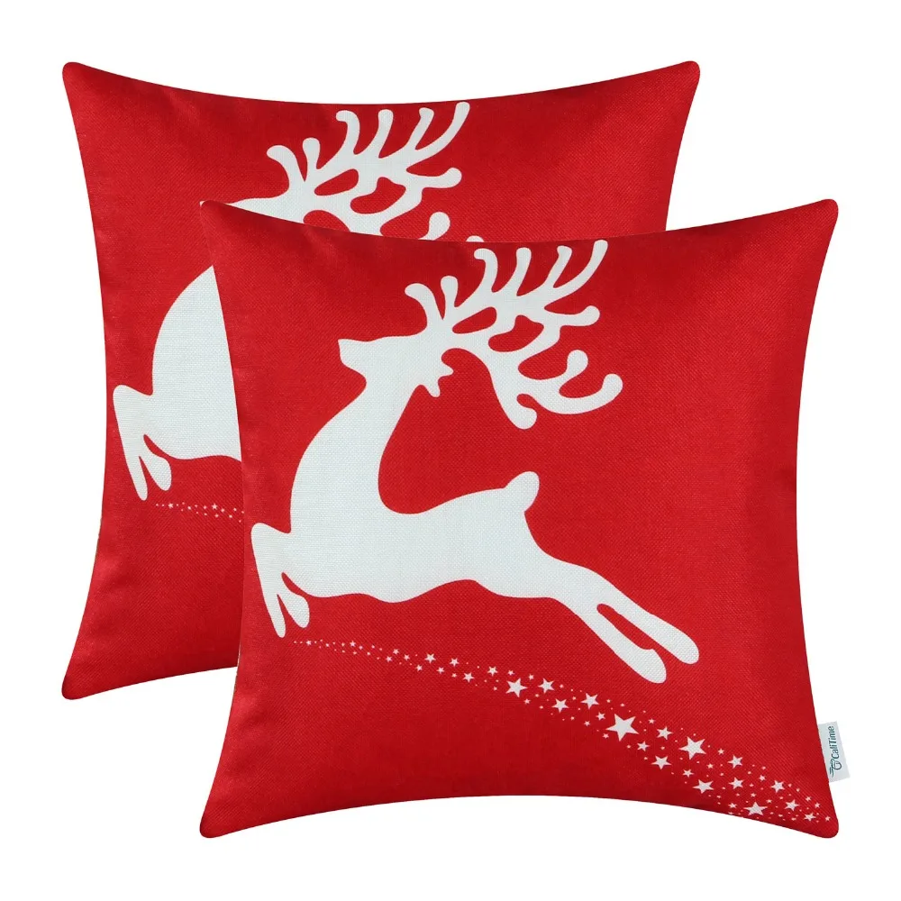 2PCS Square CaliTime Christmas Style Reindeer Pillows Shell Cushion