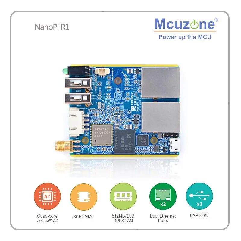 

FriendlyARM NanoPi R1 Allwinner H3 Gbps Ethernet On-board Wifi Bluetooth OpenWRT cortex-A7 ETHERNET 8GB eMMC