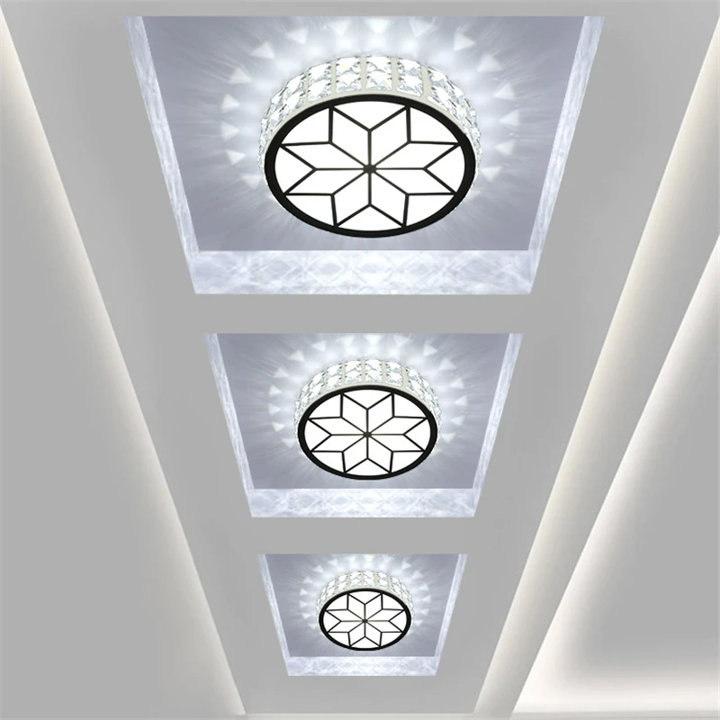 6 Вт/12 Вт современный металлический Хрустальный потолочный светильник, лампа для прихожей, столовой, заподлицо, стеклянный абажур, Круглый проходной свет для веранды
