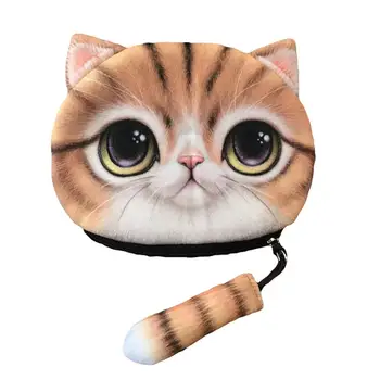 

Hot Children Girls Cute Big Face Cat Print Tail Zipper Plush Coin Purse Mini Wallet