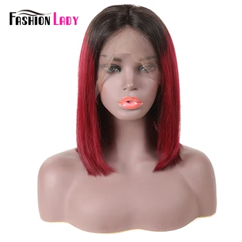 

FASHION LADY Brazilian Straight Short Wigs Remy Hair Bob Lace Front Human Hair Wigs 150% Density Middle Part Wig 13x4inch lace