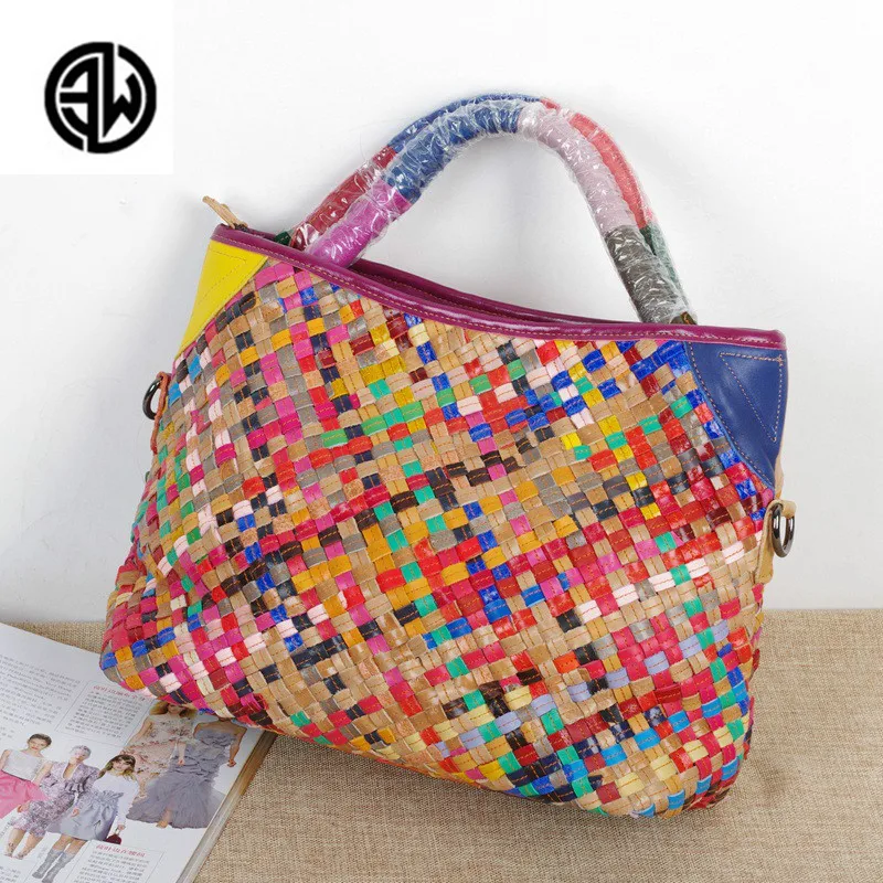 

2019 Luxury Designer Handbags High Quality Women Knitting Bag Colourful Genuine Leather Tote Brand Satchel Sheepskin Handbags