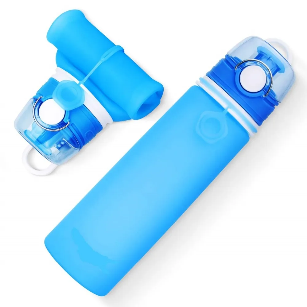 

750ml Collapsible Sports Water Bottle - Leak Proof Roll up BPA Free Silicone Water Bottle for Travel and Outdoor 21o'z