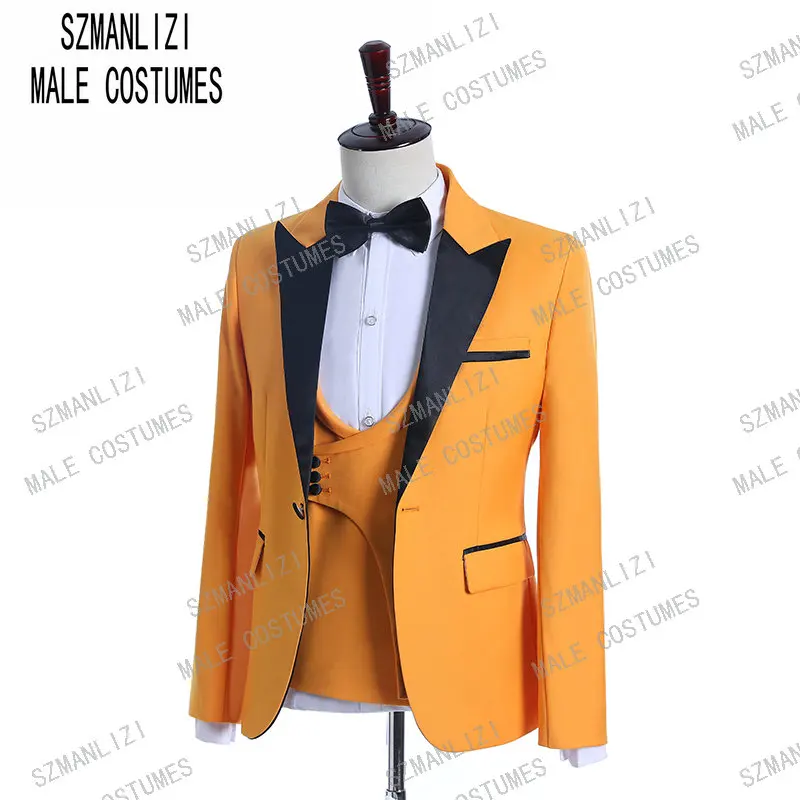 

2019 Italian Tailor-Made Orange Men Suit Slim Fit Groom 3 Piece Wedding Suits for Men Prom Tuxedo Costumes Terno Masculino