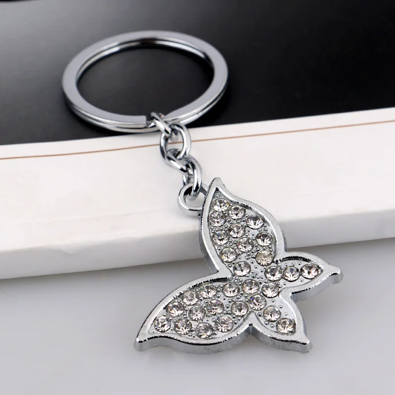 1PC Clear Crystal Rhinestone Metal Butterfly Keyring Pendant Purse Bag