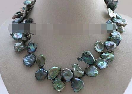 

xiuli 002791 Genuine Natural 18mm Green Reborn Keshi Petal Pearl Necklace 14KGP