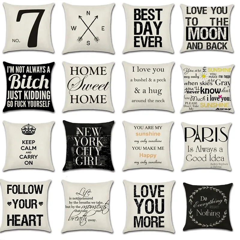 

Retro English Letters Printed Seat Waist Cushion Cover Cotton Linen Sofa Decorative Seat Throw Pillow Case Home 45X45CM