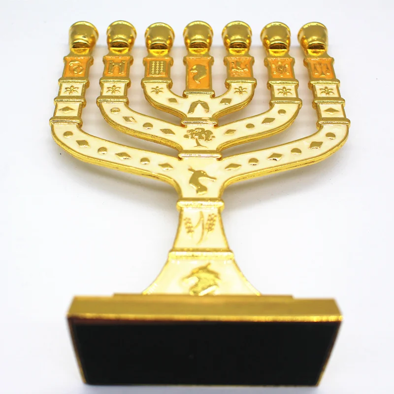 Синяя эмаль Menorah позолоченный 7 веток племен Израиля, джерузама