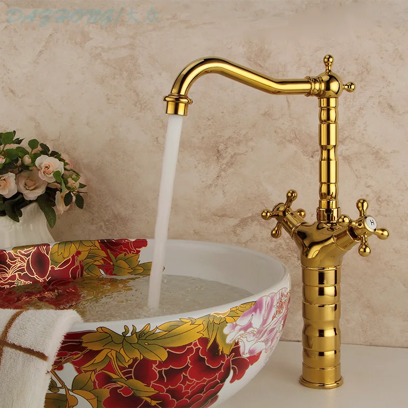 

cold and hot water,full copper antique faucet European rotatable aureate faucet retro Basin
