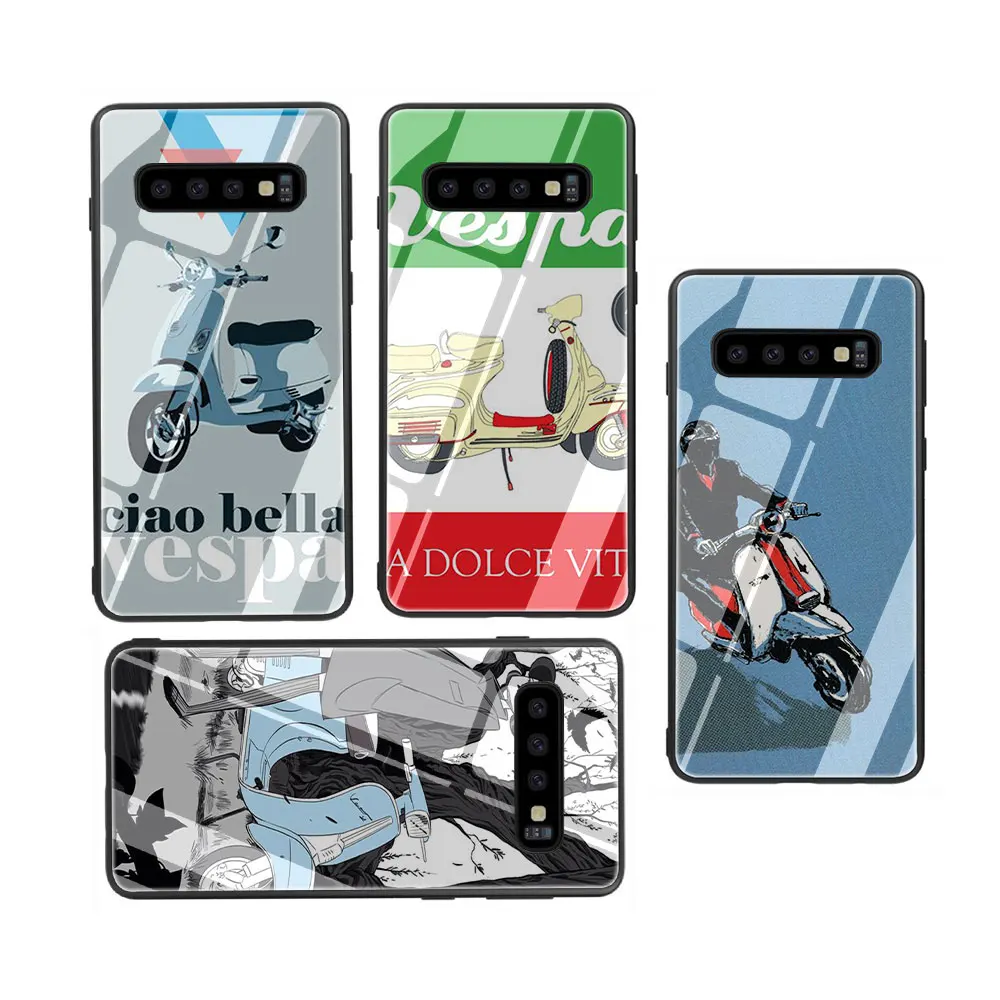 Vespa скутер закаленное Стекло чехол для телефона чехол для Galaxy S7 край S8 9 10 Plus, Note 8, 9, 10, A10 20 30 40 50 60 70